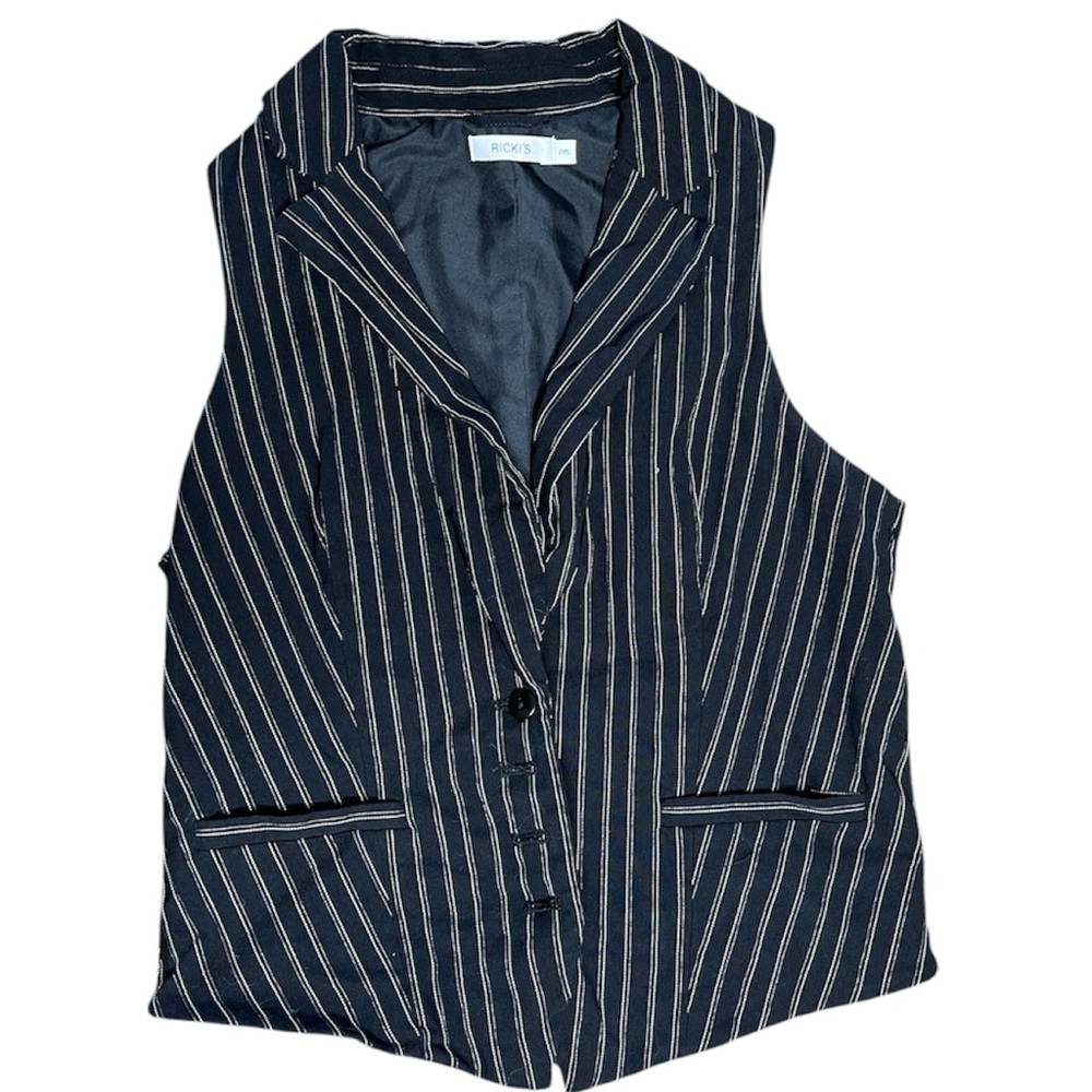 RICKI’S Y2K Pinstripe Button Front Pocket Vest Black Small Preppy Balletcore